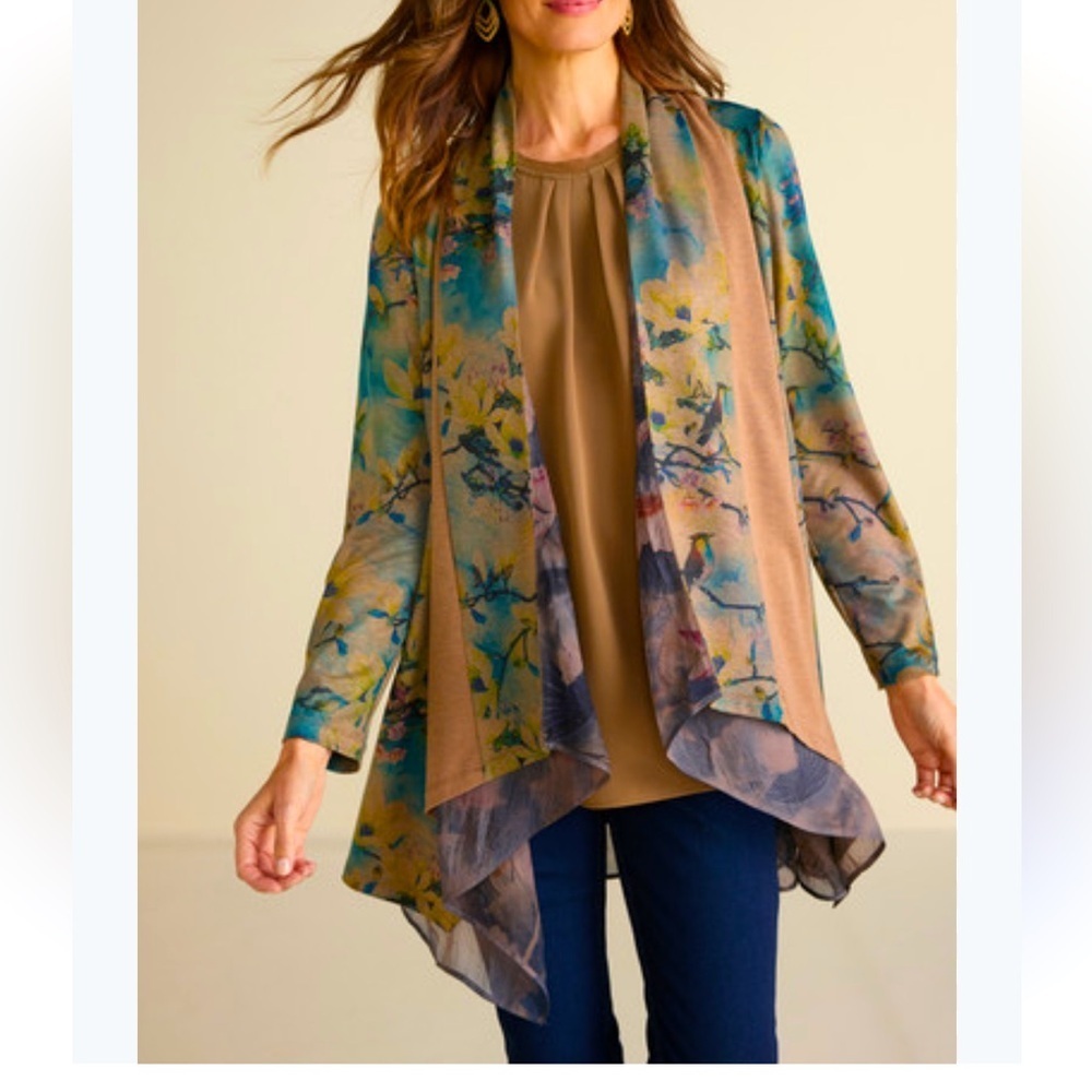 Soft Surroundings Tea Gardens Topper Open Long Sleeve Cardigan, size M